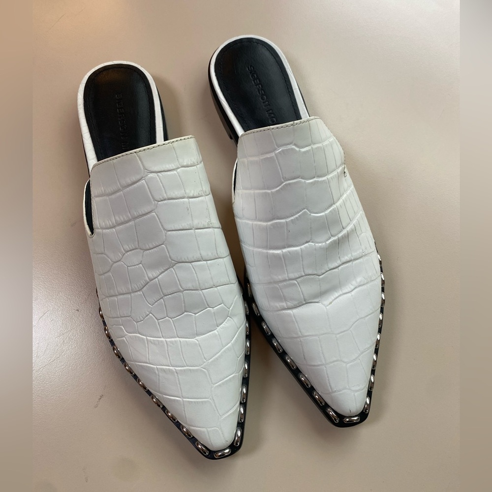 Sigerson Morrison | Size 36.5 Elana‎ Stud White Crocodile Mules